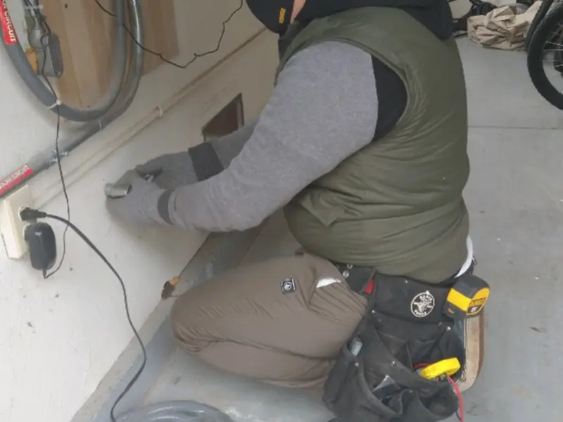 Electrician performing outlet wiring in a Millstone garage